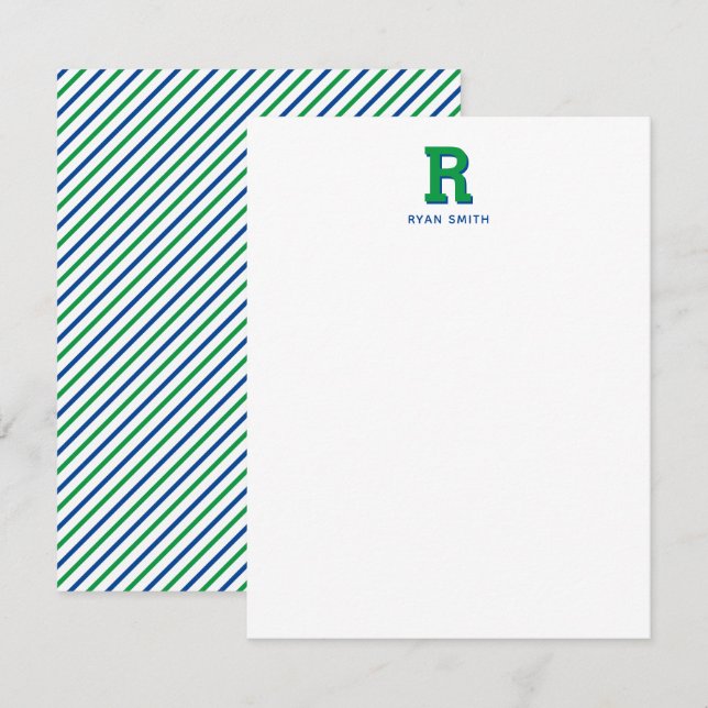 Preppy Monogram and Stripe Note Card (Front/Back)