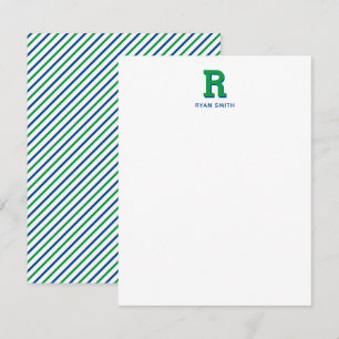 Preppy Monogram and Stripe Note Card