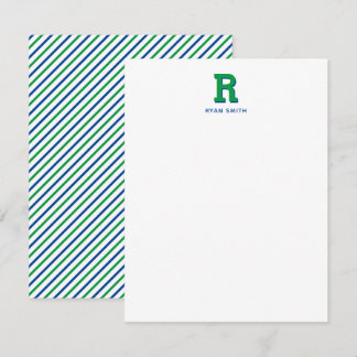 Preppy Monogram and Stripe Note Card