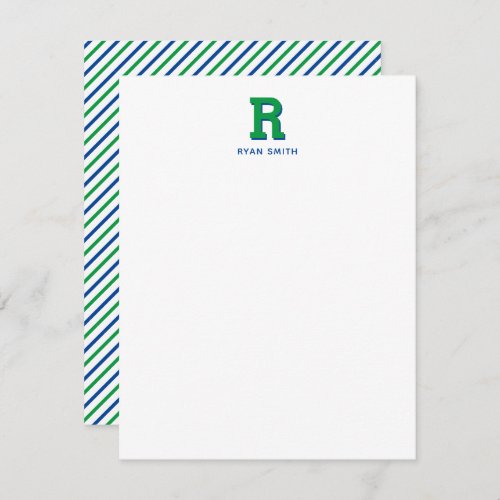 Preppy Monogram and Stripe Note Card