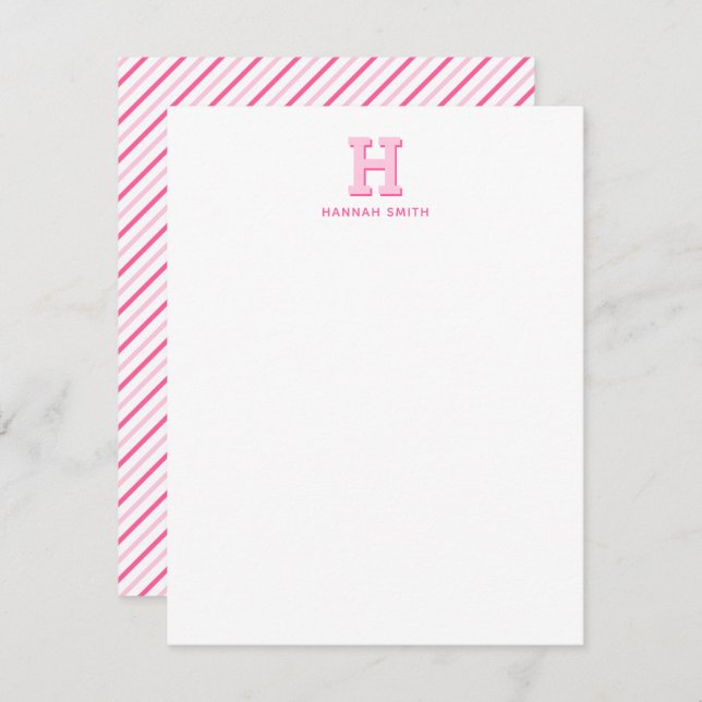 Preppy Monogram and Stripe Note Card (Front/Back)