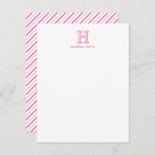 Preppy Monogram and Stripe Note Card