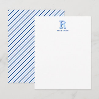 Preppy Monogram and Stripe Note Card