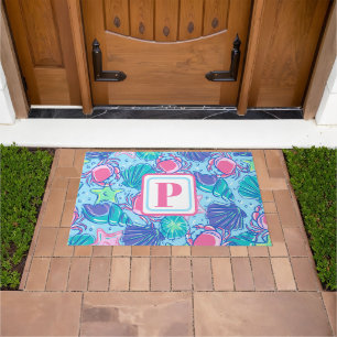 Preppy Monogram Beach Shell Crab Doormat
