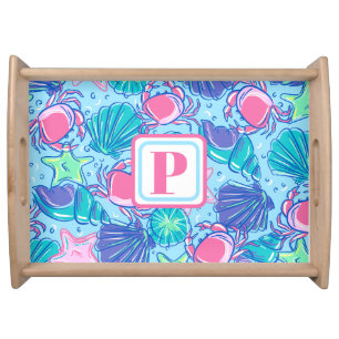 Preppy Monogram Beach Shell Crab Serving Tray
