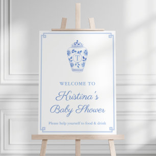 Preppy Monogram Blue And Baby Shower Welcome Foam Board