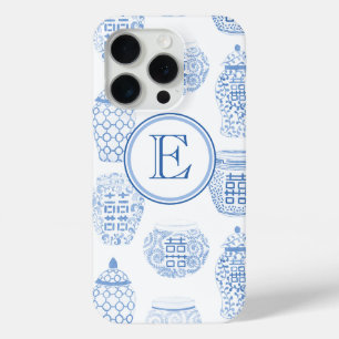 Preppy Monogram Blue And White Chinese Ginger Jar iPhone 15 Pro Case