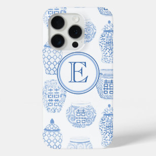 Preppy Monogram Blue And White Chinese Ginger Jar iPhone 15 Pro Case
