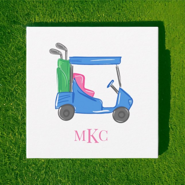 Preppy Monogram Blue Personalized Golf Cart Note Card (Creator Uploaded)