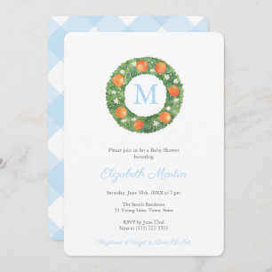 Preppy Monogram Boxwood Wreath Baby Shower Party Invitation