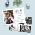 Preppy Monogram Chinoiserie Family Photo Collage Holiday Card<br><div class="desc">* Photo credit: Photography © Storytree Studios, Stanford, CA ** / Chinoiserie Chic Merry Christmas photocard with space for a single letter monogram and a single family photo on the front. The watercolor elements (ginger jar and green ribbon bow) were originally hand painted by me in watercolors onto 100% cotton...</div>