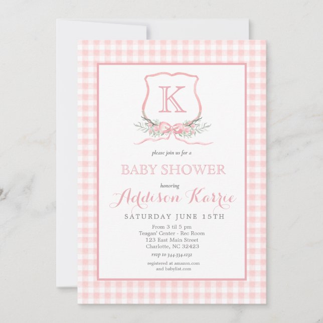Preppy Monogram Crest Baby Shower Invitation (Front)