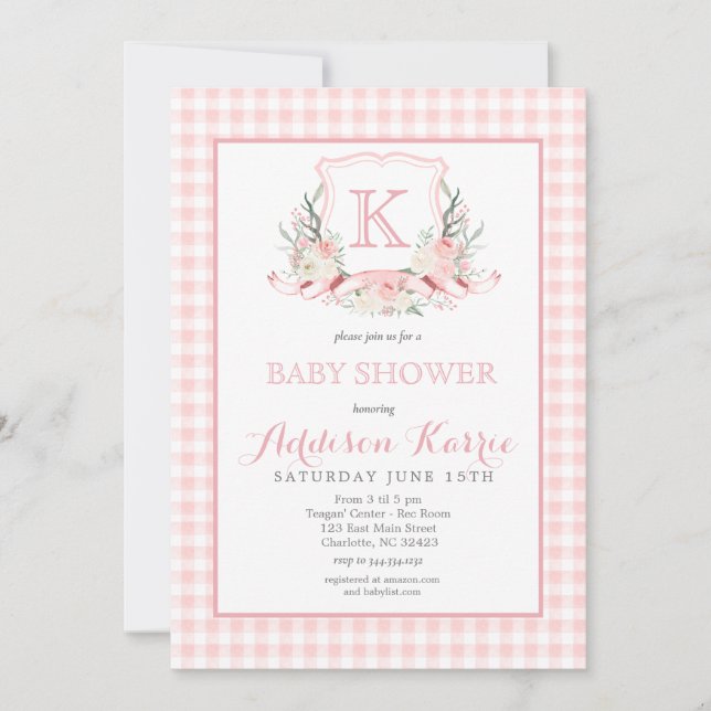 Preppy Monogram Crest Baby Shower Invitation (Front)