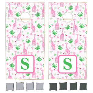Preppy Monogram Giraffes and Cosmopolitans Jungle  Cornhole Set