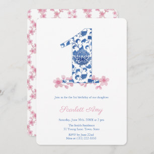 Preppy Monogram Girl 1st Birthday Party Invitation