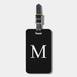 Preppy Monogram Initial Custom Letter Black White Luggage Tag