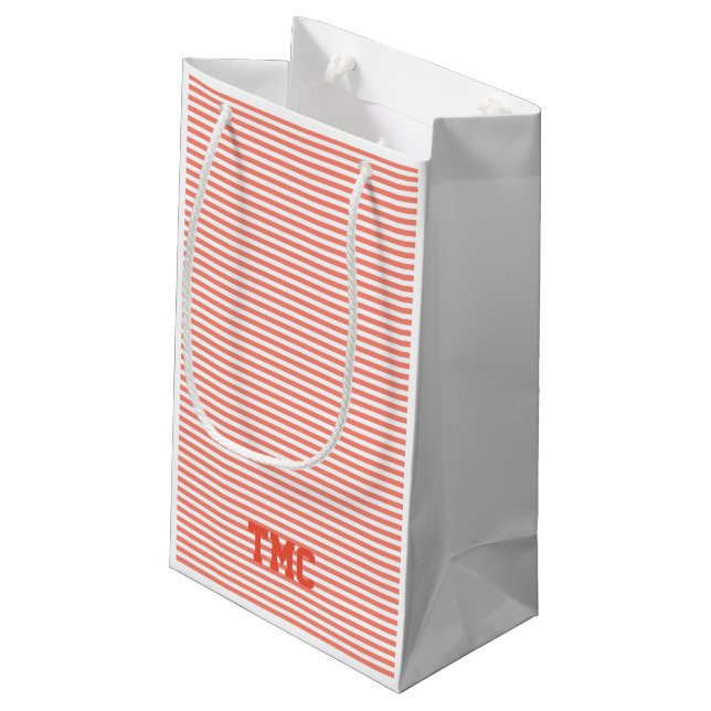 Preppy Monogram Initials Orange Stripe Timeless Small Gift Bag (Back Angled)