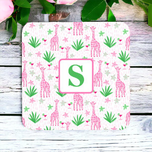 Preppy Monogram Mini Giraffes Cosmopolitans Floral Beverage Coaster