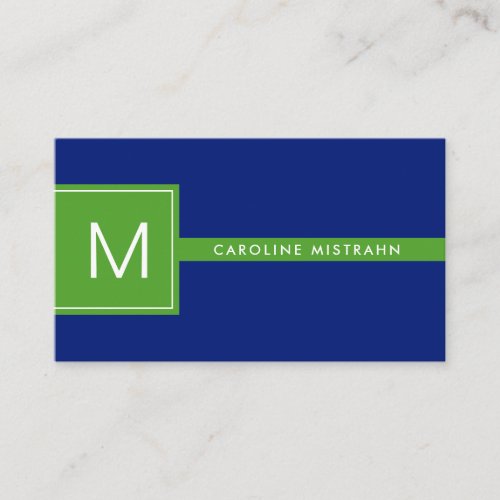 Preppy Monogram Navy Blue and Green Professional Business Card