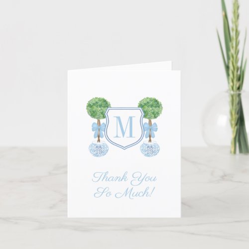 Preppy Monogram Pale Blue Boy Baby Shower Party Thank You Card