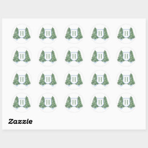 Preppy Monogram Pine Tree Christmas Holidays Classic Round Sticker