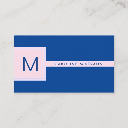 Preppy Monogram Pink and Navy Blue Professional Business Card