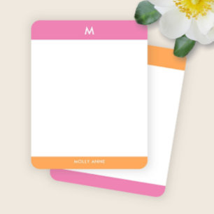 Preppy Monogram Pink and Orange Girly Note Card
