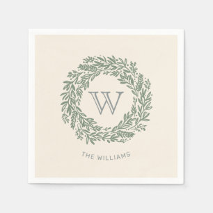 Preppy Monogram Sage Green Wreath Napkins