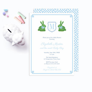 Preppy Monogram Some Bunny Boy Baby Shower Party Invitation