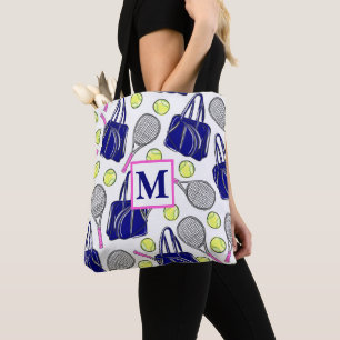 Preppy Monogram Tennis Navy Tote Bag