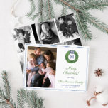 Preppy Monogram Wreath Photo Collage Christmas Holiday Card<br><div class="desc">* Photo credit: Photography © Storytree Studios, Stanford, CA ** / A classy Merry Christmas Card design featuring a simple and elegant boxwood wreath with navy and white bow, and space for 6 family photos. The watercolor elements were originally hand painted by me in watercolors onto 100% cotton paper before...</div>