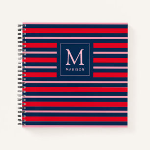 Preppy Monogrammed Striped Spiral Notebook