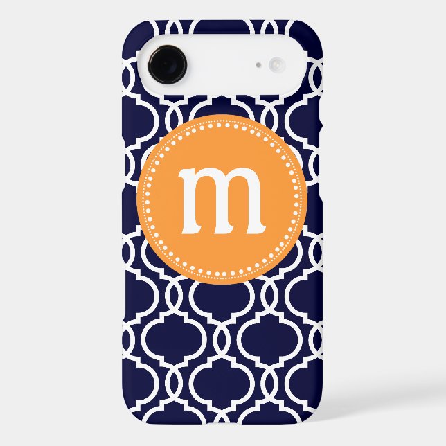 Preppy Moroccan Custom Monogram in Navy & Orange Case-Mate iPhone Case (Back)