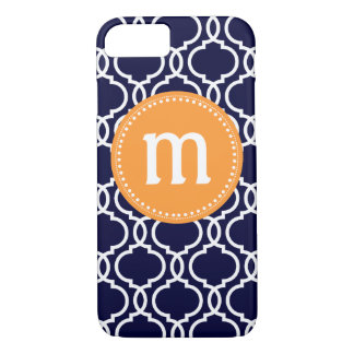 Preppy Moroccan Custom Monogram in Navy & Orange iPhone 8/7 Case