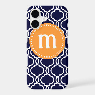 Preppy Moroccan Custom Monogram in Navy & Orange iPhone 17 Case