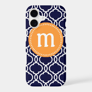 Preppy Moroccan Custom Monogram in Navy & Orange iPhone 17 Case