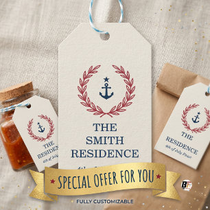 Preppy Nautical Anchor & Red Laurel 4th of July Gift Tags