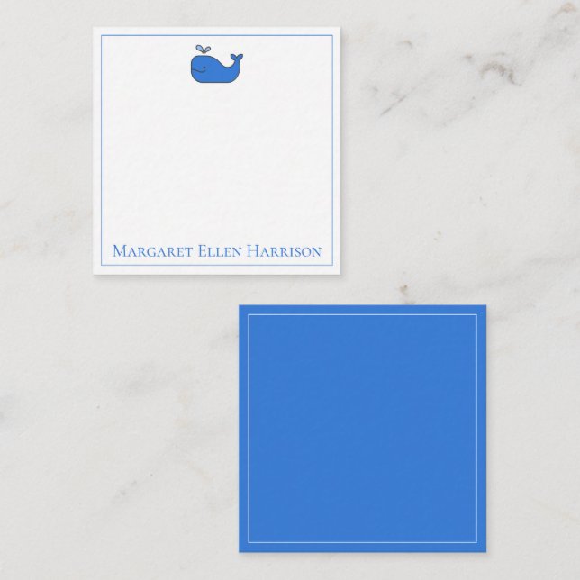 Preppy Nautical Blue and White Whale Personalized Note Card (Front/Back)