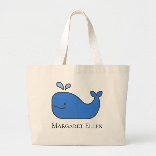 Preppy Nautical Blue Whale Personalized Large Tote Bag