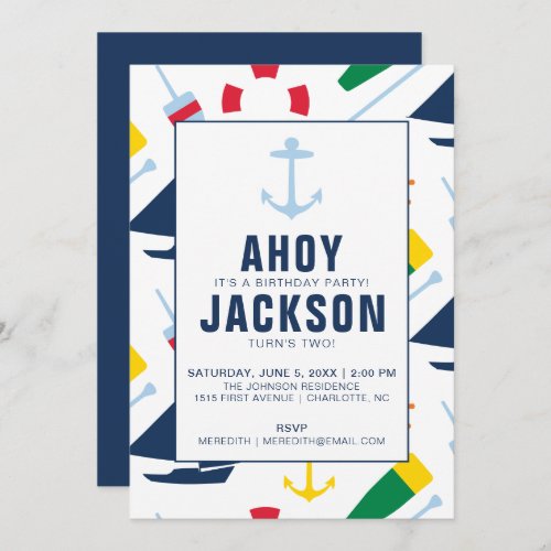 Preppy Nautical Childrens Birthday Party Boy Invitation