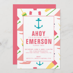 Preppy Nautical Children's Birthday Party Girl Invitation