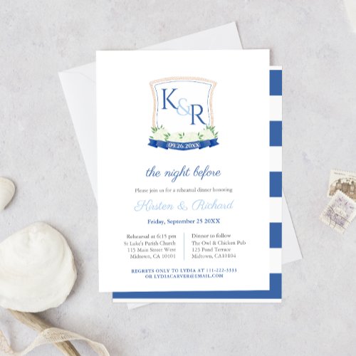 Preppy Nautical Crest Wedding Rehearsal Dinner Invitation