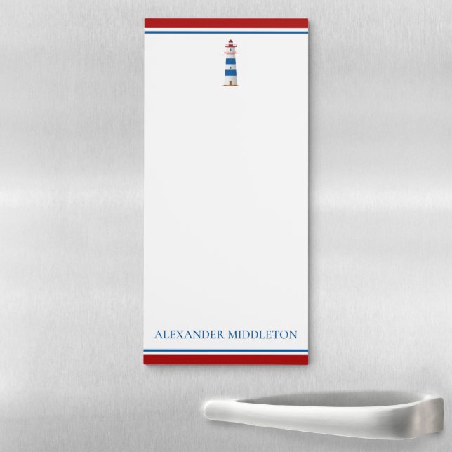 Preppy Nautical Lighthouse Personalized Magnetic Notepad (In Situ)