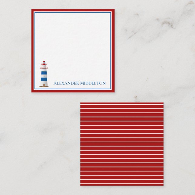 Preppy Nautical Lighthouse Personalized Note Card (Front/Back)