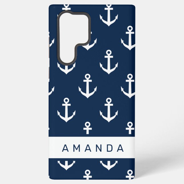 Preppy nautical navy blue anchor pattern custom samsung galaxy case (Back)