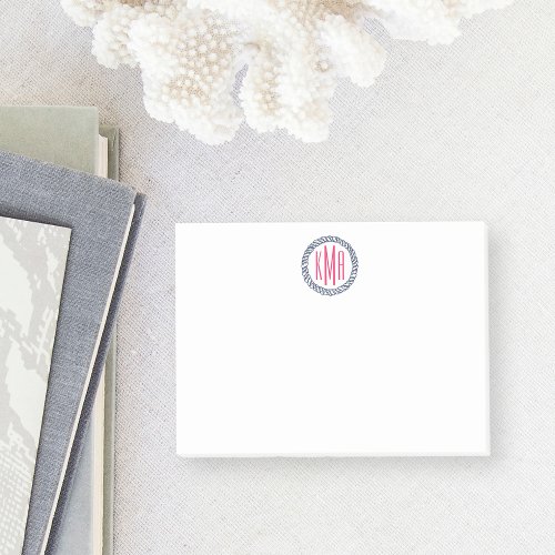 Preppy Nautical Navy  Pink Rope Monogram Post_it Notes