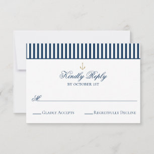 Preppy Nautical Navy Wedding RSVP Card