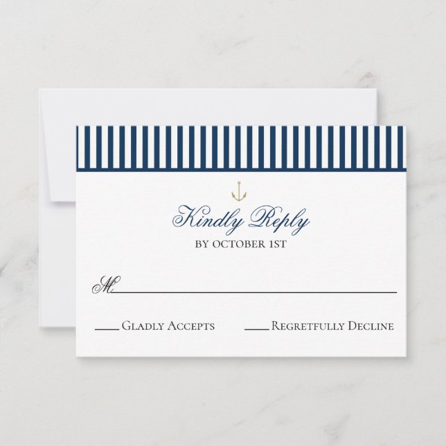 Preppy Nautical Navy Wedding RSVP Card (Front)