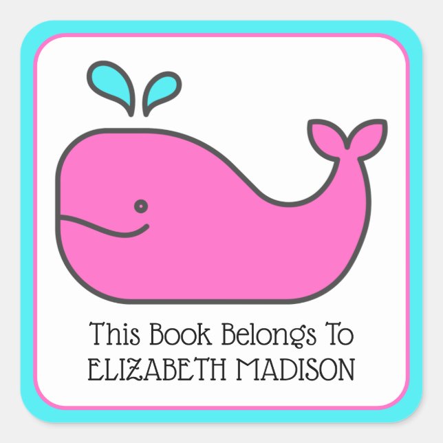 Preppy Nautical Pink and Aqua Whale Bookplate (Front)