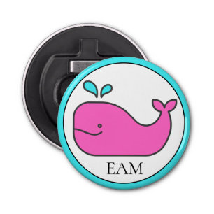 Preppy Nautical Pink and Aqua Whale Monogram Bottle Opener